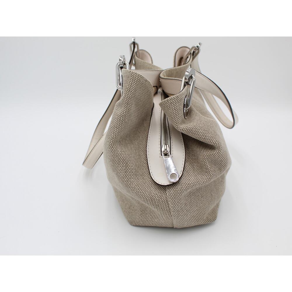 Michael Kors Raven Shoulder Bag Purse Beige White Canvas Fabric Leather Summer - Picture 6 of 12